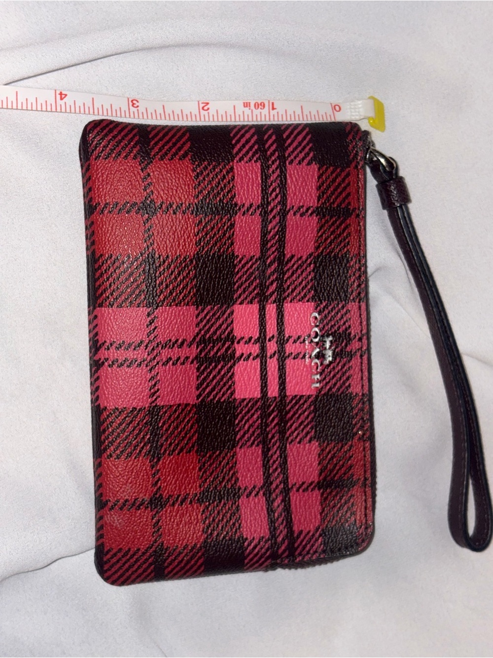 Coach F23632 Buffalo Shadow Plaid Red Black Corner Zip Wristlet 2017 - Picture 9 of 10